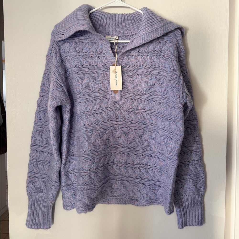 Sundance Purple Lilac Cable Knit Pullover XS NWT Cottagecore Coastal wool blend